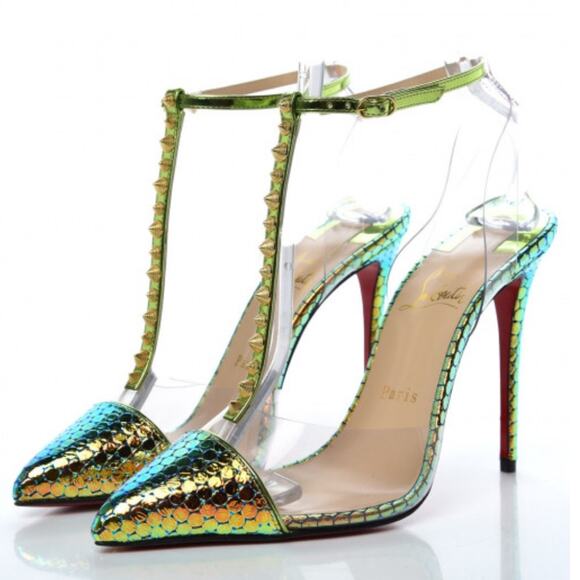 Christian Louboutin nosy spikes 100 spec ruche/pvc taiga size 38.5 - Picture 5 of 16